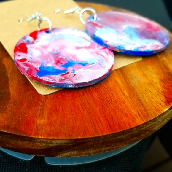 Handmade wood acrylic poured earrings - Picture 3 of 4